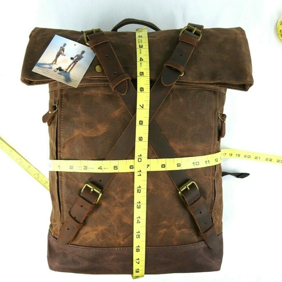 Waxed Canvas With Leather Trim Roll Top Backpack - Picture 6 of 8